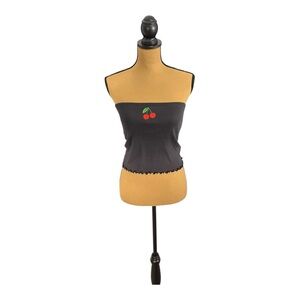 Rebellious One Embroidered Cherry Tube Top Womens M Y2K Coquette Euro Summer
